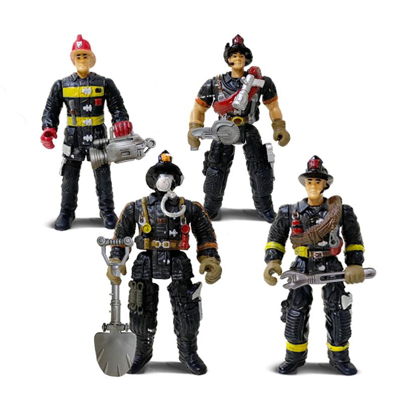 4 Zoll Feuerwehrleute Feuerwehrmann Actionfiguren Arbeiter Männer Soldat Spielset Modell Spielzeug Figur Werkzeug für Kinder Jungen Kind Weihnachtsgeschenk
