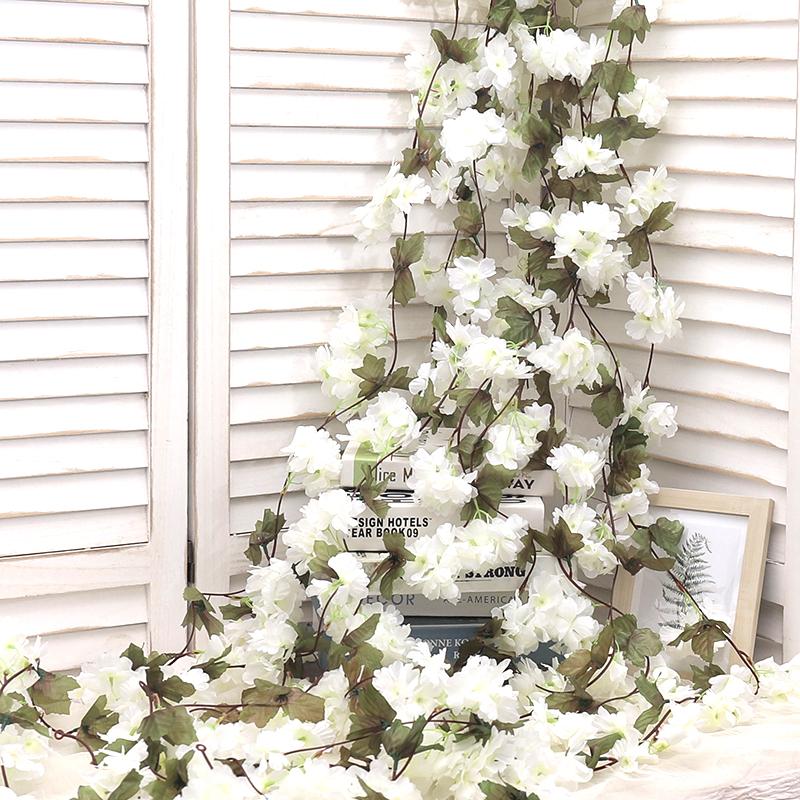 Artificial Sakura Flowers Vine Hanging Fake Floral Garland Home Garden Wedding Arch Party Cherry Blossom Wall Decor Arrangement