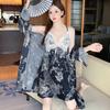 New Women's Pajamas, Summer Ice Silk Thin Long-sleeve Lace Lace Dress, Suitable for Outdoor Casual Loungewear