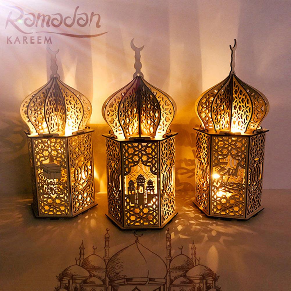 Wooden Ornament Decorative Led Light Party Supplies For Muslim Festival Eid Mubarak Decoration