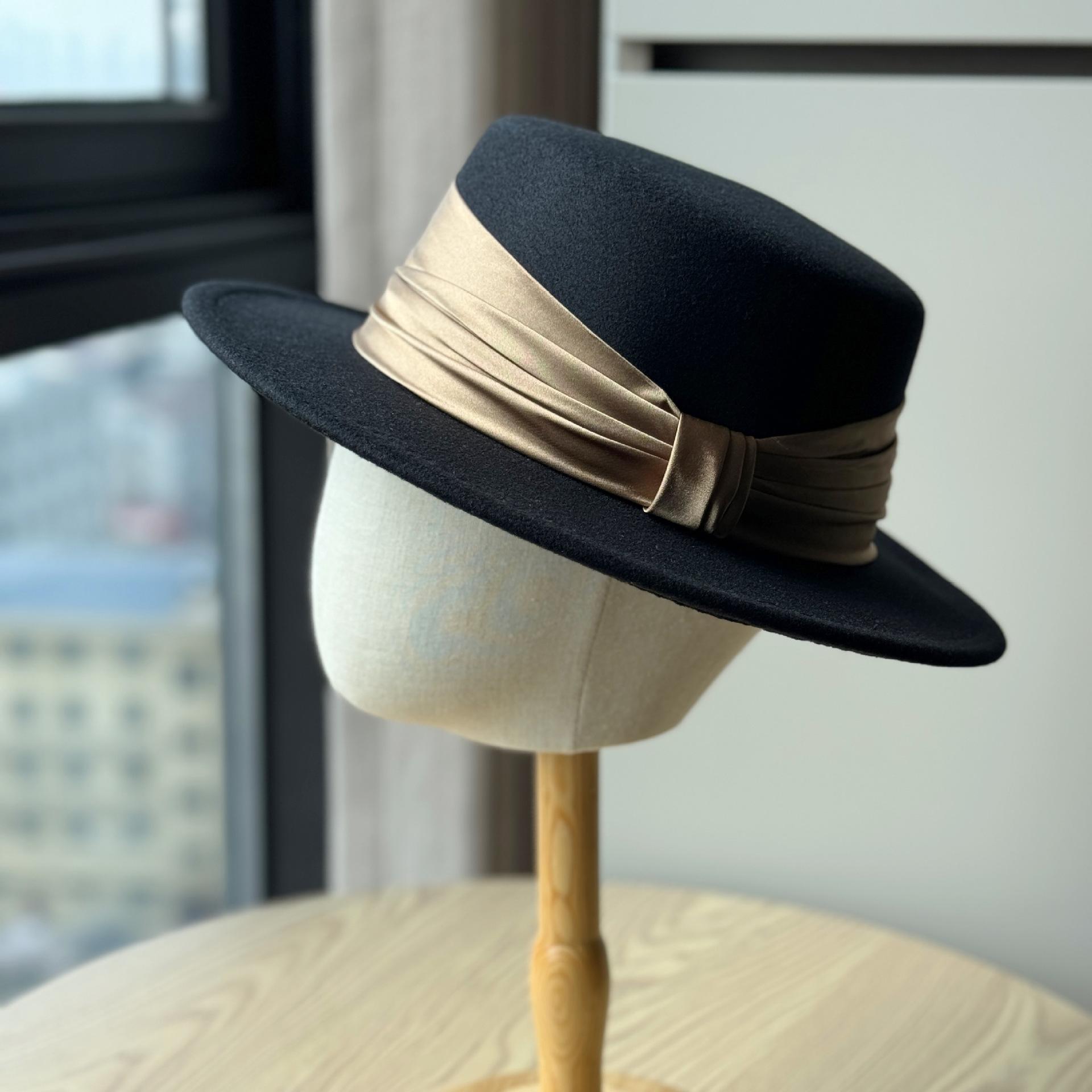 

New French-style elegant bowknot hat for women, winter British retro wool felt hat, fashionable versatile wool jazz hat Adult54-60Adjustable чёрный