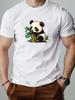 Unisex Cute Panda And Bamboo Cartoon Print Crew Neck Short Sleeve Oversized Loose Casual Summer Streetwear Daily Basic Wear Tee