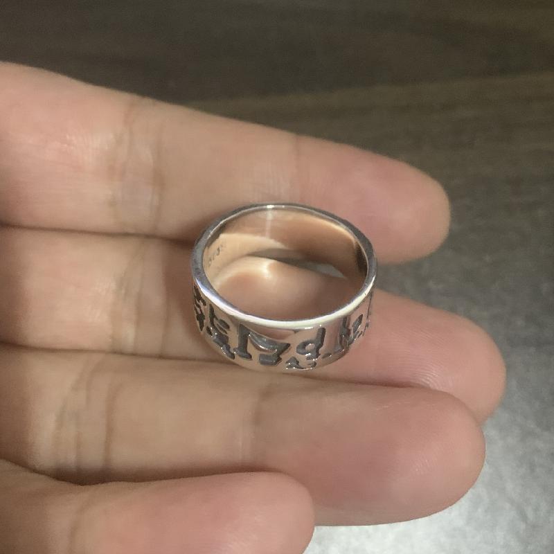 Real Silver Spell Carving Closed Ring S925 Streling Silver Buddha Mantra Ring Man Woman Letter Religious Script Jewelry