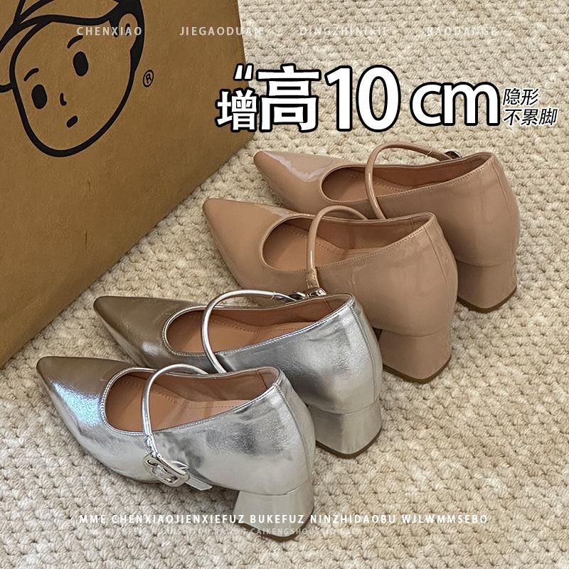 Not Tired Feet! French Inner Height Increase 10CM Thick Heel Single Shoes 2025 Nude High Heels Light Mouth Mary Jane Single Shoes Women