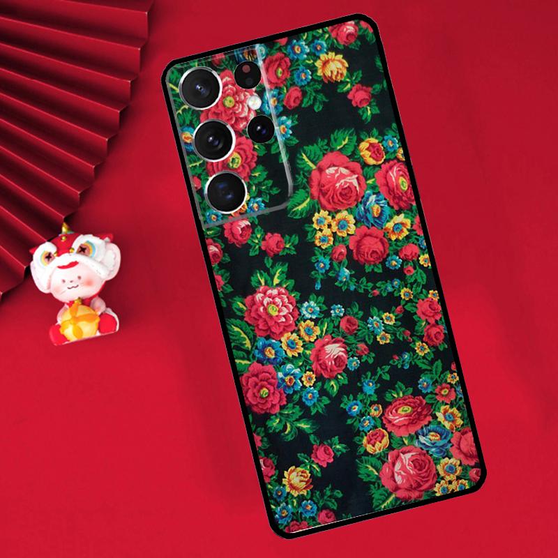 Russian Scarf Floral Case For Samsung Galaxy S25 S26 Ultra S21 S22 S20 S23 S24 Ultra Plus S10 S25 FE Cover Funda
