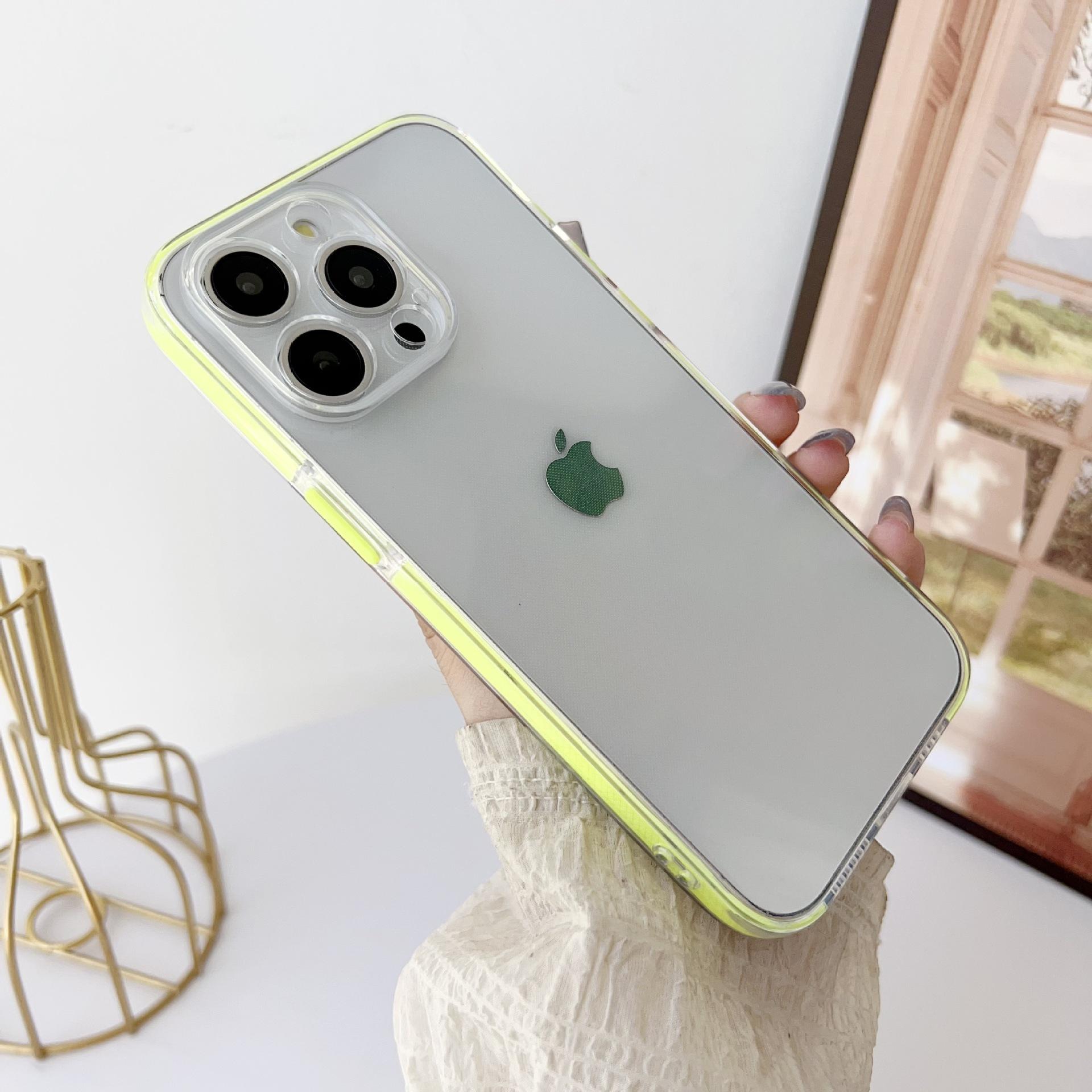 

Подходит для чехла для телефона iPhone15Promax, Apple 14 Противоскользящий защитный чехол с цветной полосой, 13 Противоударный чехол с полной защитой Apple 11Promax жёлтый