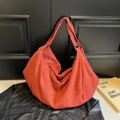 Large Capacity Solid Color Zipper Product Shoulder Bag  Fashionable Velvet Sale  Versatile Popular Tote Bag