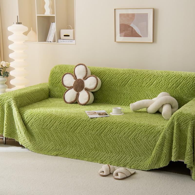 Nowy Jesienno-Zimowy Pluszowy Pokrowiec na Sofę Pełnokryjący Tkanina All-inclusive Styl Ins Pogrubiony Trójwymiarowy Plusz Antypoślizgowy Ręcznik na Sofę