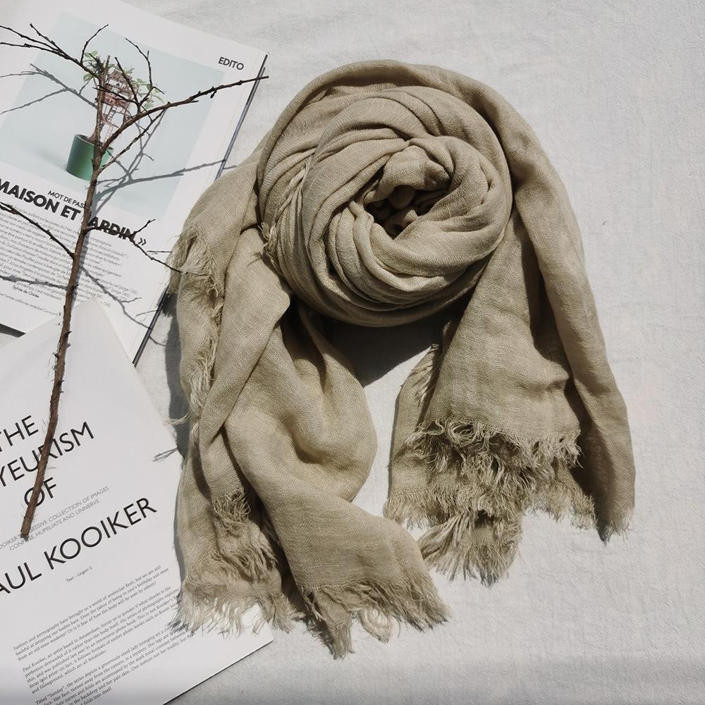 Wool scarf women's autumn and winter three-layer weaving thickened zen retro shawl men's scarf