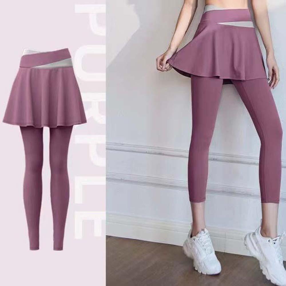 Combined in One Elastic Pants Skirt Tight Sports Yoga Pants Women Tights Fitness Leggings Exercise