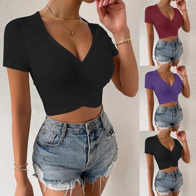Verano Mujer Manga Corta Sexy Profundo Manga Larga Camisas de Mujer Camisetas de Mujer Tech Pack Camisetas de Mujer Manga Corta Ajuste Holgado