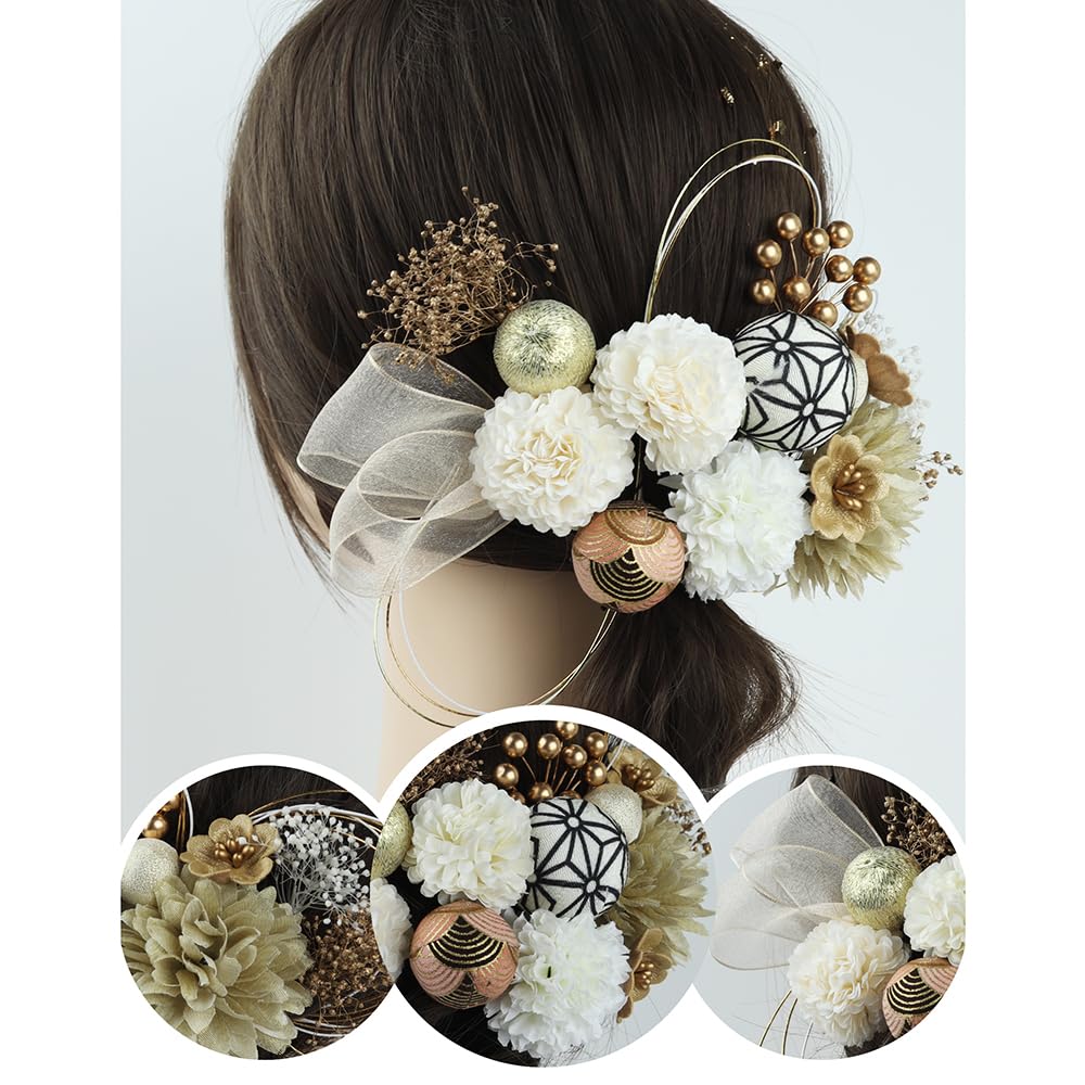 ANJOU Artificial Flower Hair Ornament with and Mizuhiki Perfect for and Perfect for and Includes a Case Tsumami-zaiku (Japanese Ball) (Mizuhiki)