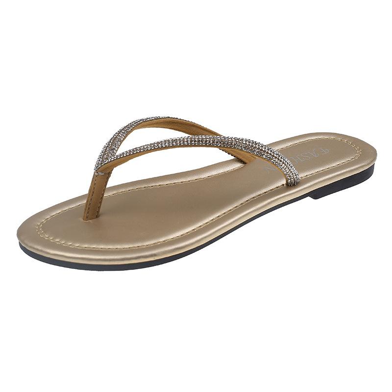 Women s shoes large size flat-bottomed cool slippers women s summer new rhinestone toe flip-flops 35