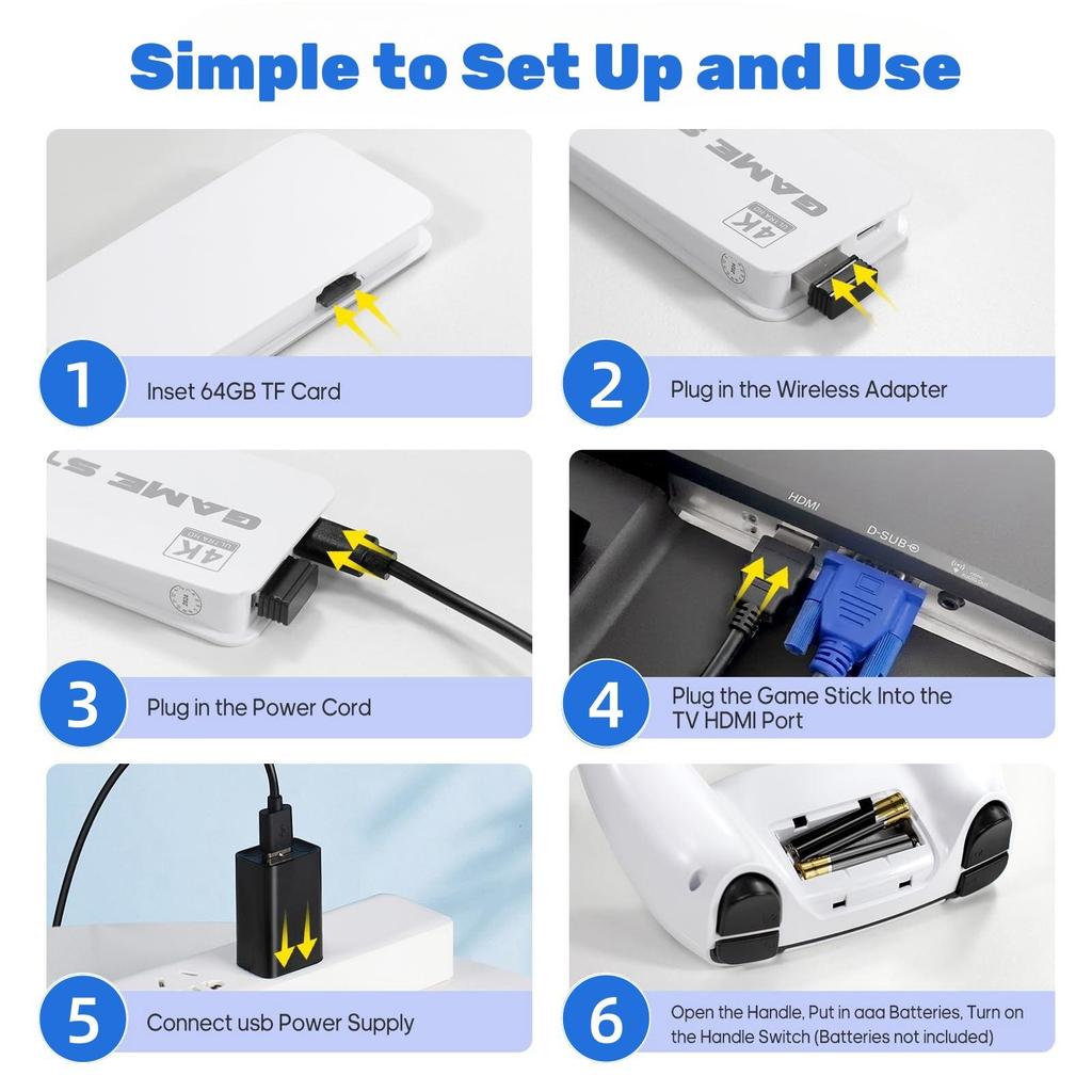 M15 Wireless Retro Game Console with 40,000 Built-in Classic Games, 4K HDMI TV Output, 2.4G Wireless Controller, 64G Nostalgic Game Stick
