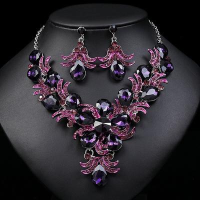 3pcs Luxurious High-end Purple Zircon Inlaid Alloy Necklace Earrings Set for Women's Elegant and Dignified Party Accessories