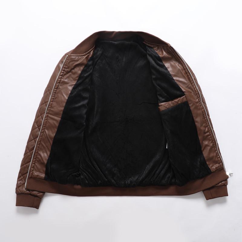 Men's Black Stand Collar Leather Jacket with Zipper Welt Pockets and Straight Hem for Autumn/Winter Casual Wear