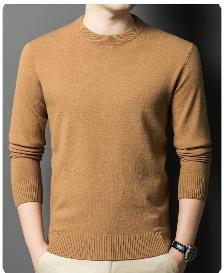 Men's Thick Knit Sweater - Round Neck, Solid Color, 500g, Autumn/Winter