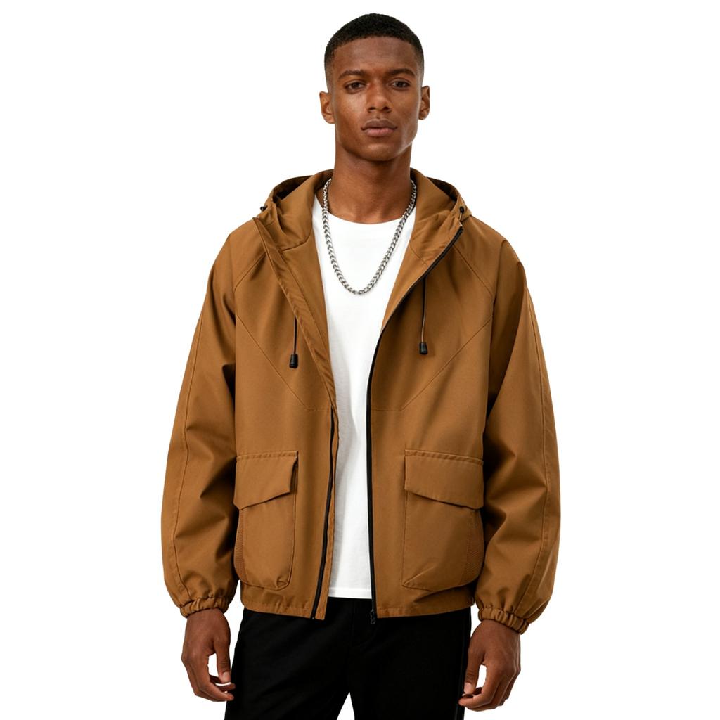 Men's And Women's Solid-color Casual Sports Outdoor Hooded Windbreaker, Men's And Women's Zipper Jacket