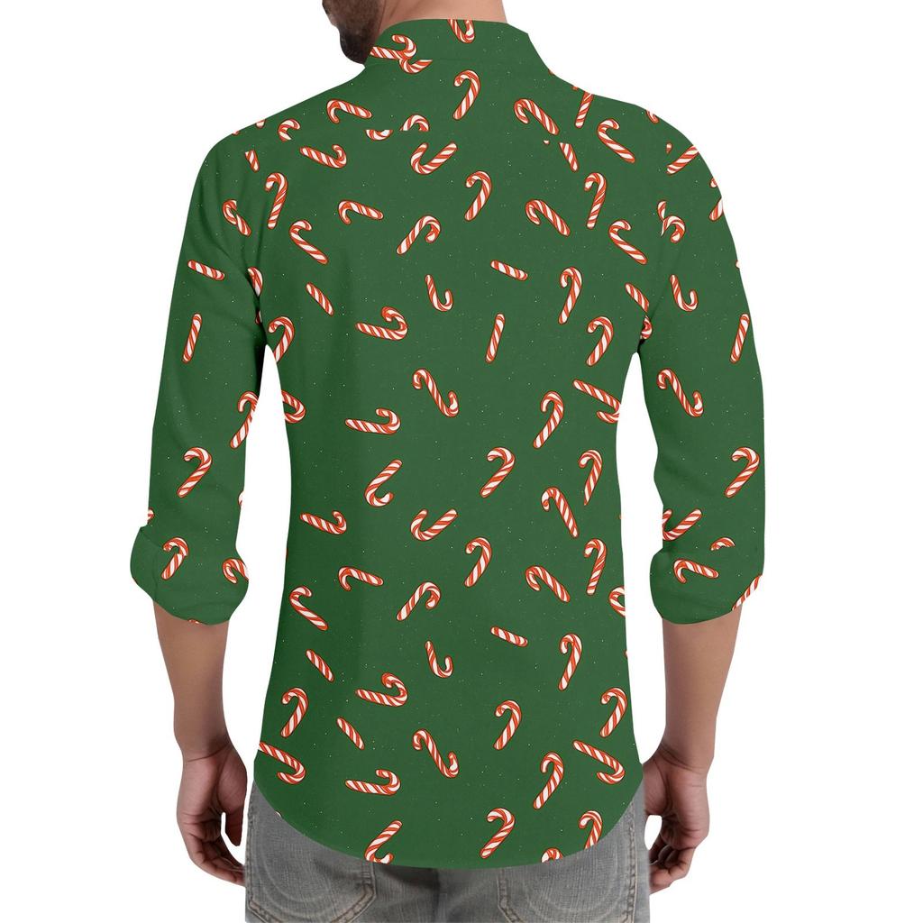 Men's Christmas Shirt Christmas Print Long Sleeve Button Shirt