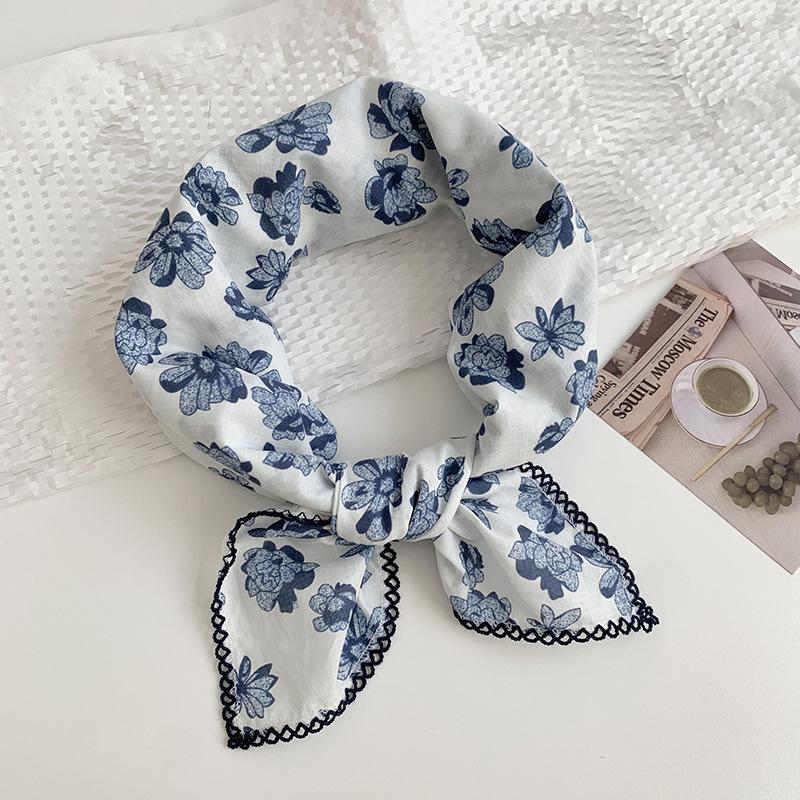 Headscarf summer women's pastoral spring and summer literary scarf square scarf fashion scarf floral headband decorative silk scarf