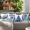 Blue Christmas Decor Cushion Pillowcase Printed Polyester 45X45Cm Throw Pillowcover Decorative Sofa Cushion Pillowslip Decor