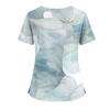 Women's Gradient Print V-Neck Double Pocket Short Sleeves Hem Slit Uniform Caregiver Top