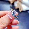 Natural Aquamarine Ring with S925 Silver, Three-Dimensional Wing Design, Minimalist Two-Tone.