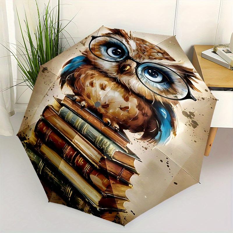 

Owl, Books Automatic Opening and Closing Umbrella, Compact Travel Umbrella, Lightweight and Portable, Suitable for Beach Commuting Business