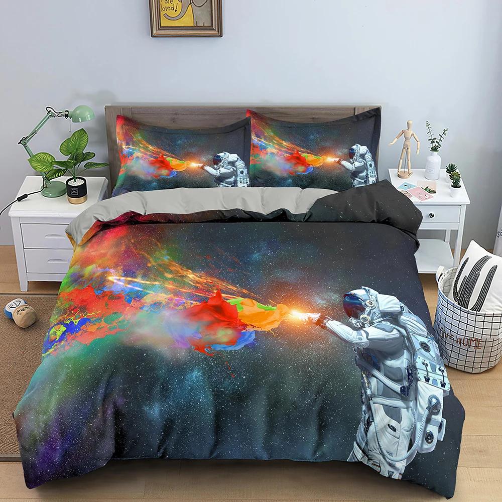 Outer Space Astronaut Duvet Cover Set Blue Galaxy For Teens Boys Gifts Astronaut Dream Planets Bedding Set Bedroom Decorations