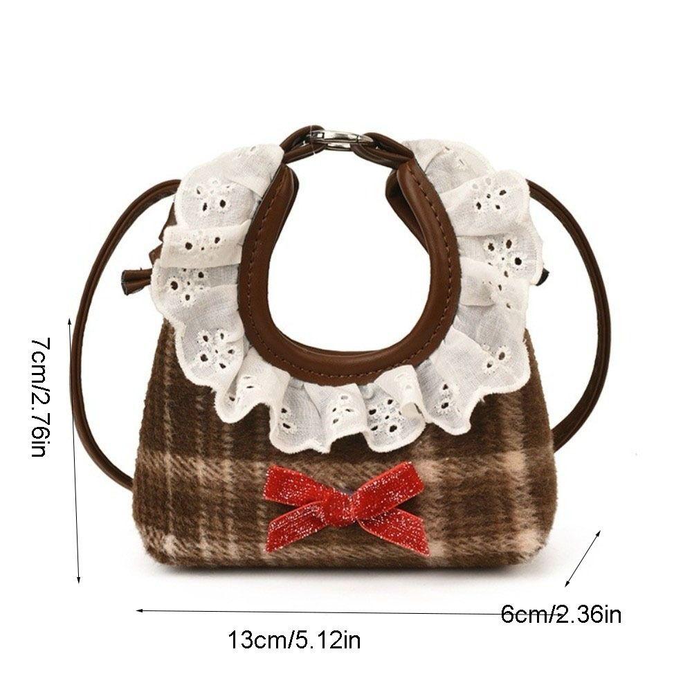 Mini Furry Handbag Shoulder Pouch Bow Shoulder Bag Fashion Plaid Crossbody Bag Women
