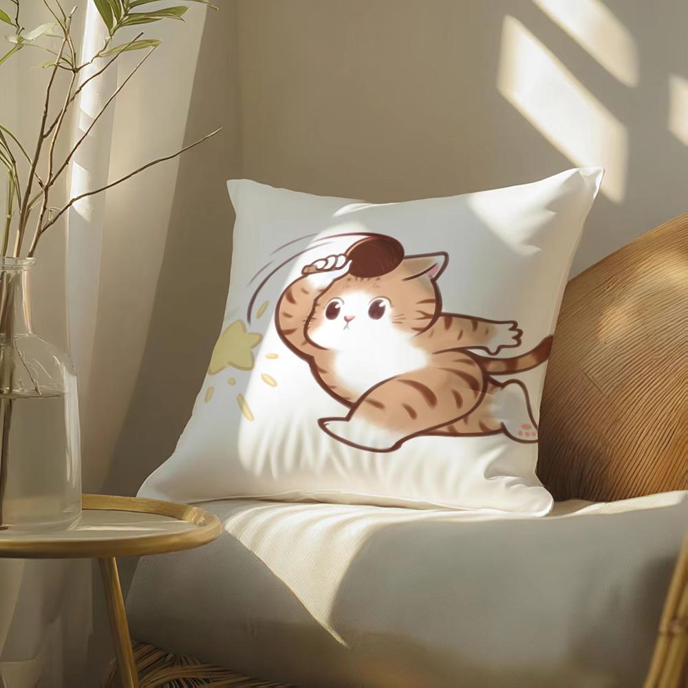 Cute Cat Athlete Childlike Heart Pillow Case Double-Sided Plush Sofa Cushion Covers Organic Breathable Invisible Zipper