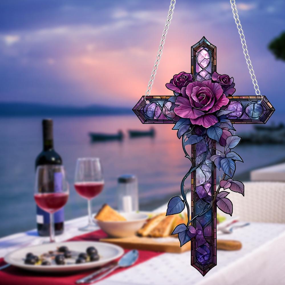 New Style, Religious, Purple Cross, Acrylic, Bedroom and Study, Wall Decoration, Waterproof and Wear-resistant Pendant, Hanging Decoration