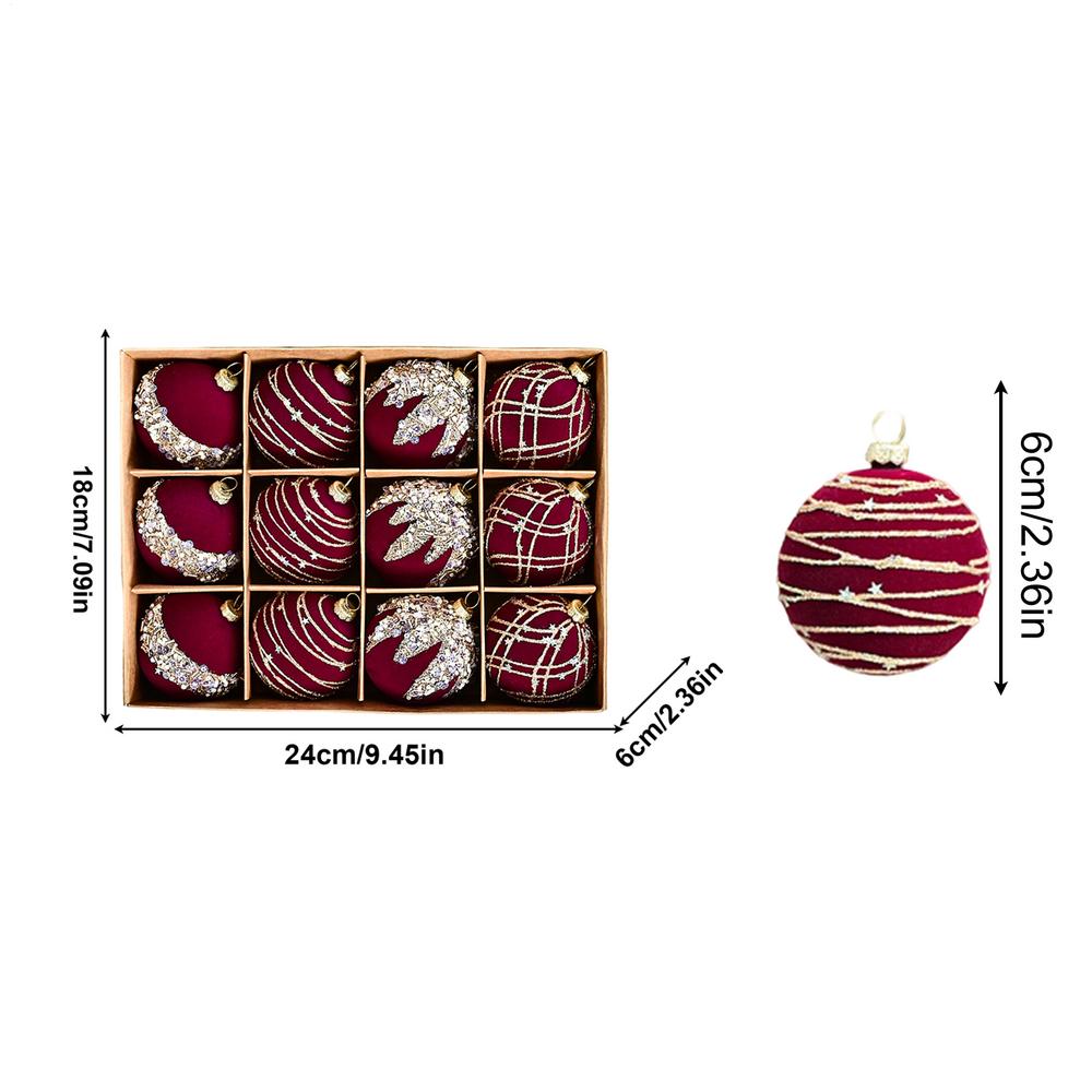

Velvet Flocked Christmas Balls 12X Decorative Shatterproof Ornament For Holiday Retro Decorative Christmas Tree Ball With красный