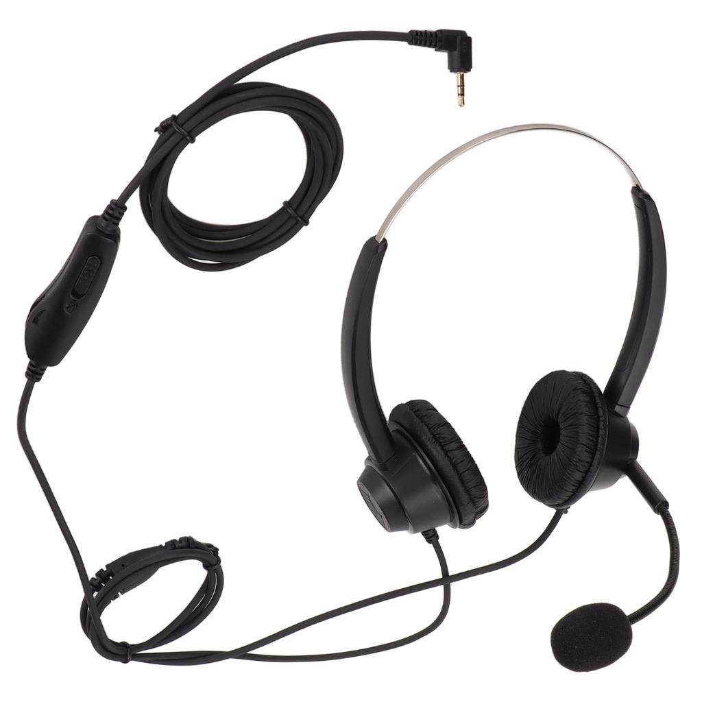 2.5mm Telephone Headset Binaural Noise Cancelling Call Center Earphone with Mic Mute for Business Cu