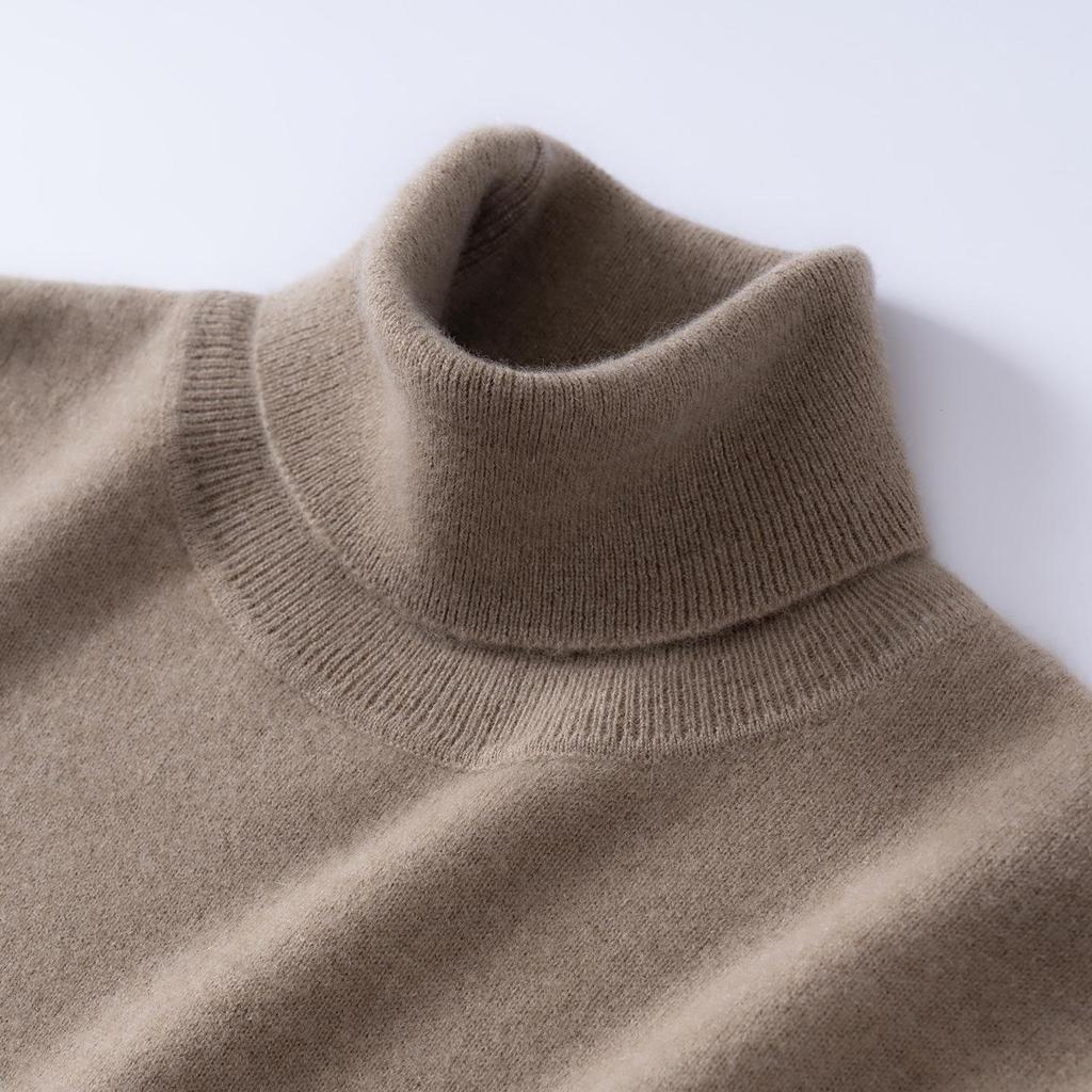 Men's 100% Cashmere High Neck Sweater - Solid Color, Loose, Warm, and Comfortable Knit Base Layer