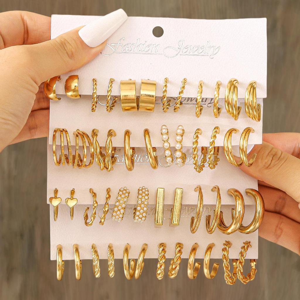European & American C-Shaped Metal Texture Ear Cuff: Women's Retro Twist Earring Set (6-Piece).