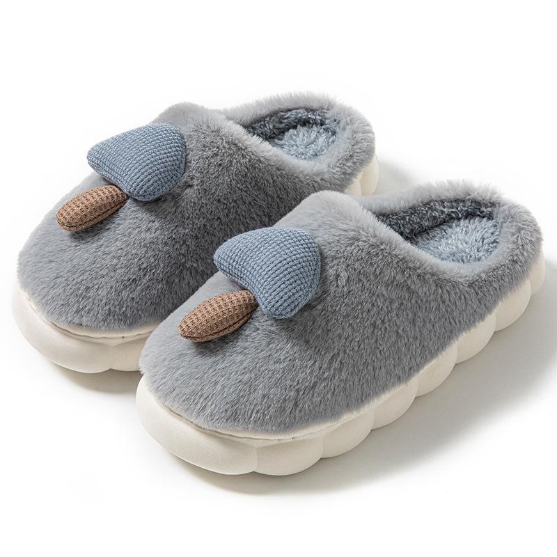 Cartoon cotton slippers autumn and winter velvet warm comfortable thick bottom couple indoor home wool slippers