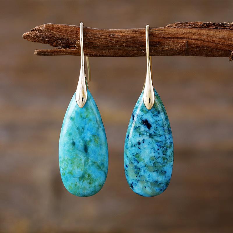 

High quality light luxury water drop natural phoenix stone earrings earrings popular retro jewelry