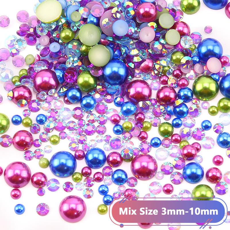 Hot Sale Color Mixed Semicircular Pearl Resin Diamond Mixed 3-10Mm Highlight Abs Pearl Diy Jewelry