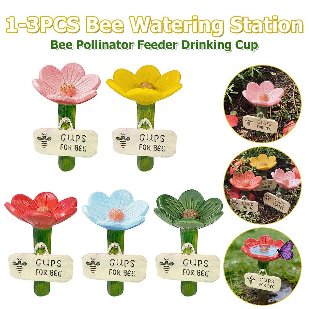 Bee Watering Station with Flower Design Bee Water Feeder for Thirsty Pollinators Insects for Outdoor Garden Yard Decor