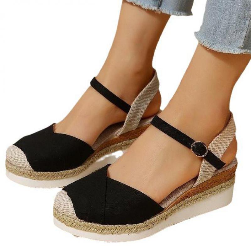 Closed Toe Wedge Sandals Low Heel Platform Sandals Women Summer Buckle Strap Fashion Espadrilles Ankle Strap Slingback Sandals