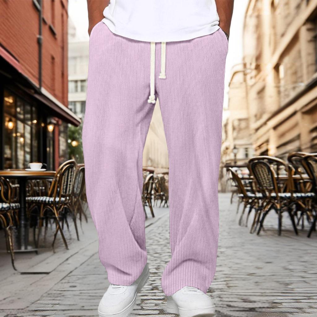 Men’s Drawstring Waist Loose Fit Corduroy Lounge Pants Casual Straight Leg Trousers with Adjustable Waistband