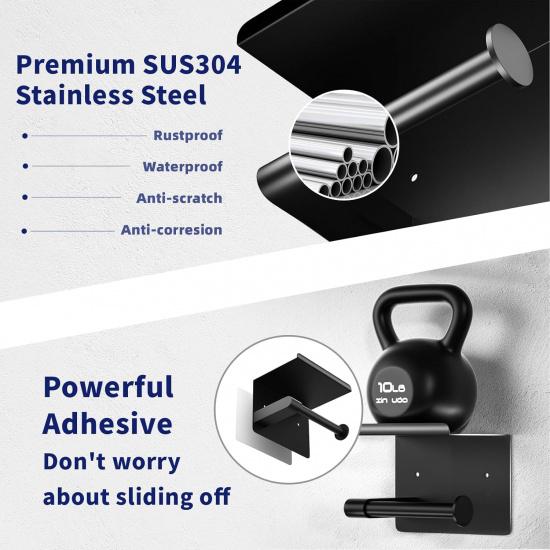 Matte Black Toilet Paper Holder with Shelf, Fits Mega Rolls, Rustproof Stainless Steel, Self Adhesive Wall Mount Toilet Paper Roll Holder, for