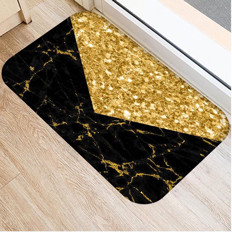 Black Gold Striped Welcome Door Mat Living Room Balcony Hallway Entrance Non-slip Rugs Bedroom Kitchen Laundry Room Floor Mats