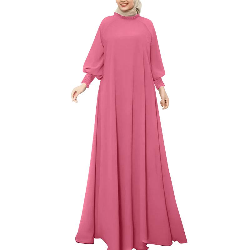 

ZANZEA Женское повседневное платье макси с воротником-стойкой, свободного кроя, однотонное, с длинным рукавом S розовый