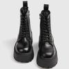 2025 Chunky Heel Black Mid Calf Platform Boots Women Fashion Lace Up Side Zip Design Soft Leather PU Biker Boots for Women Botas