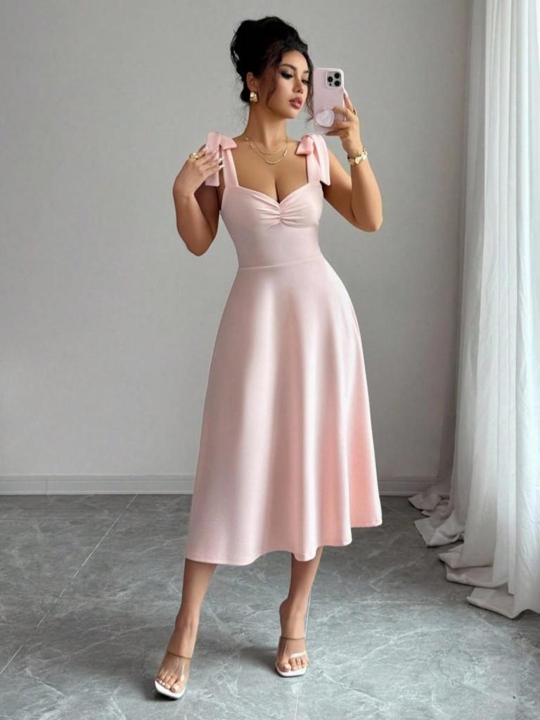 European Spring/Summer Solid Color Waist-cinching Elegant Long Dress