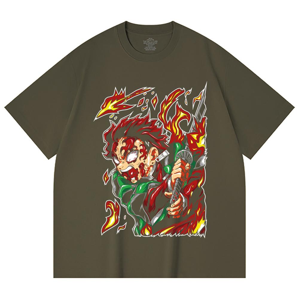 230 Gsm 100% Cotton Demon Slayer V101 Tanjiro Print Unisex Heavy Cotton T Shirt
