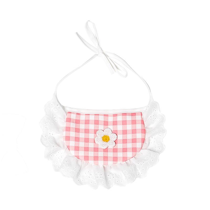Cat Saliva Towel Cute Lace Bib Plaid Dog Saliva Towel Ins Pet Bib Pet Saliva Towel