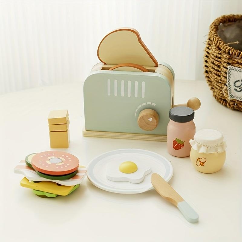 Wooden PopUp Toaster Toy Set,Playhouse Breakfast, Sandwich Set for Pretend Kitchen Role Play Toys for Boys And Girls Aged 3 to 6,Perfect for Christmas